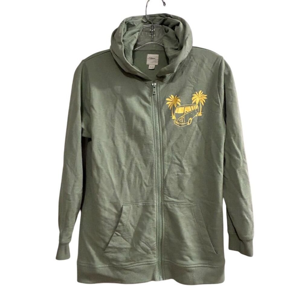 Sfera Kids Green Zip-Up Hoodie Size‎ 12 Palm Tree & Van Design